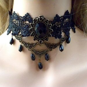 Lace Antiqued Gold Choker Necklace
